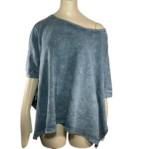 M.Rena oversized cropped sweatshirt French terry distressed blue O/S